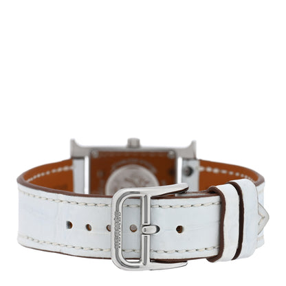 Hermes Stainless Steel Alligator Diamond Bezel Mother of Pearl 21mm Heure H Hour Quartz Watch Blanc 3 of 5