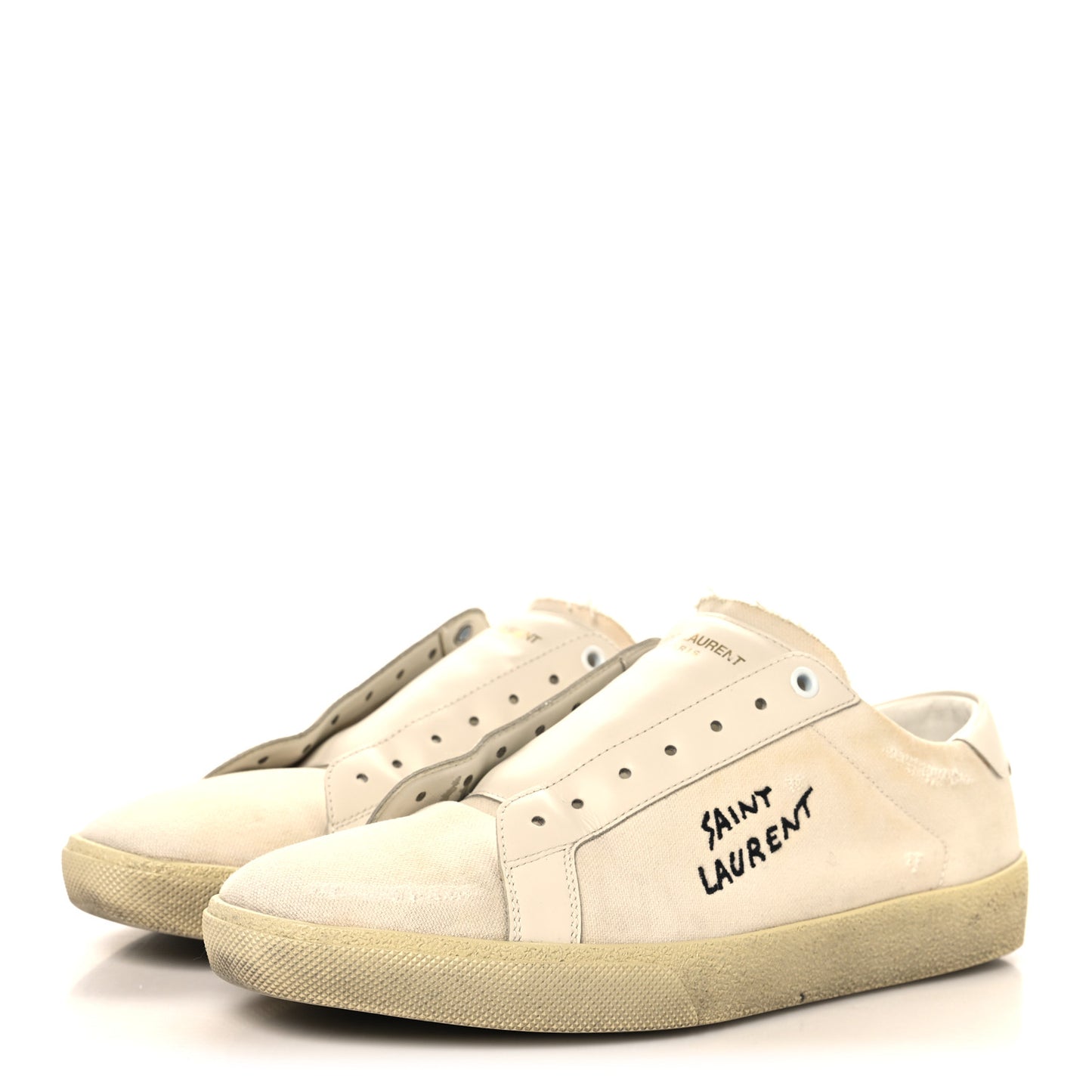 Distressed Canvas Court Classic Sneakers 42 Panna