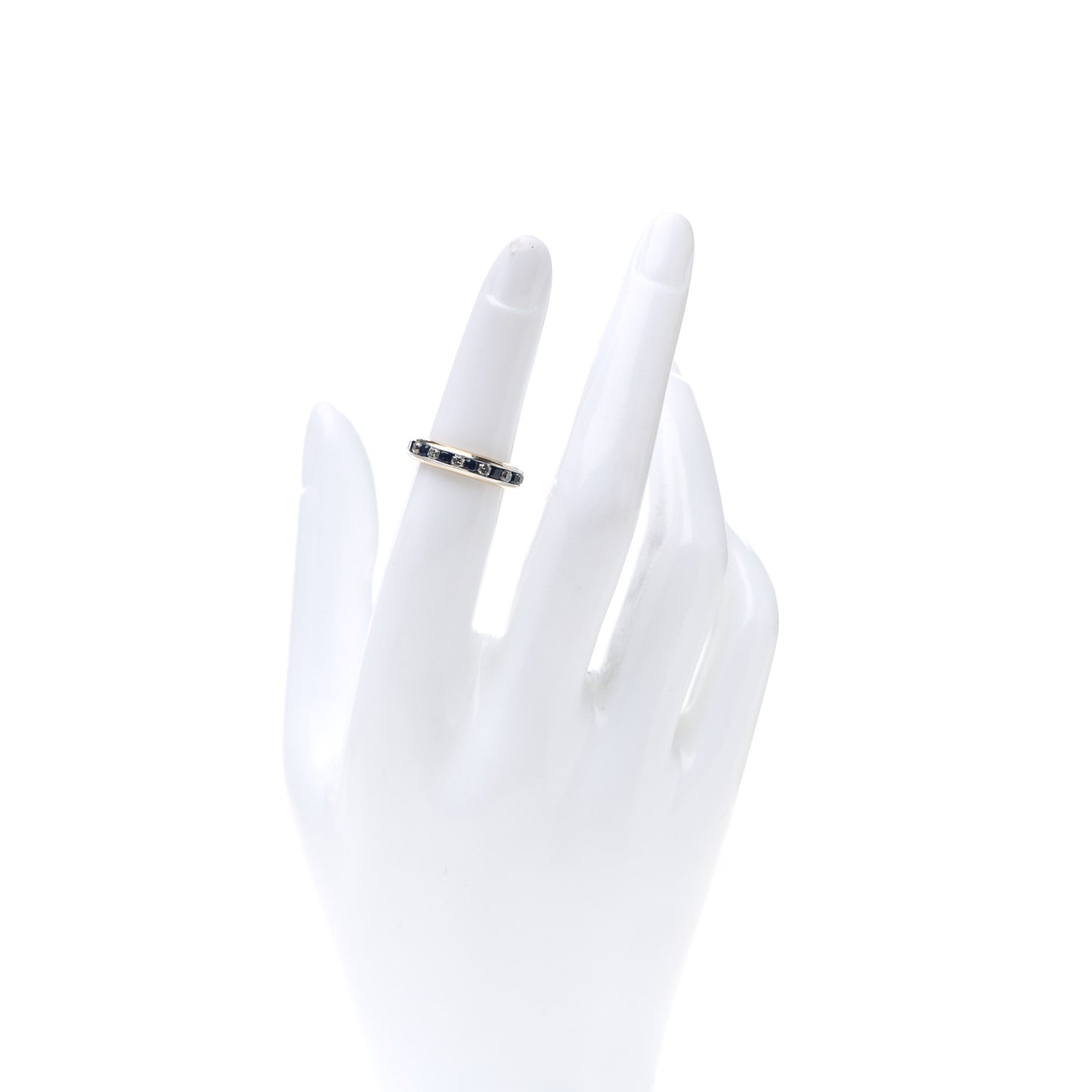 18K Yellow Gold Platinum Diamond Blue Sapphire 4mm Lucida Band Ring 49 5