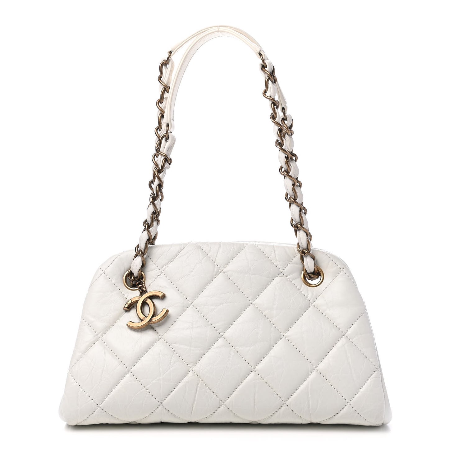 Aged Calfskin Small Just Mademoiselle Bowling Bag White
