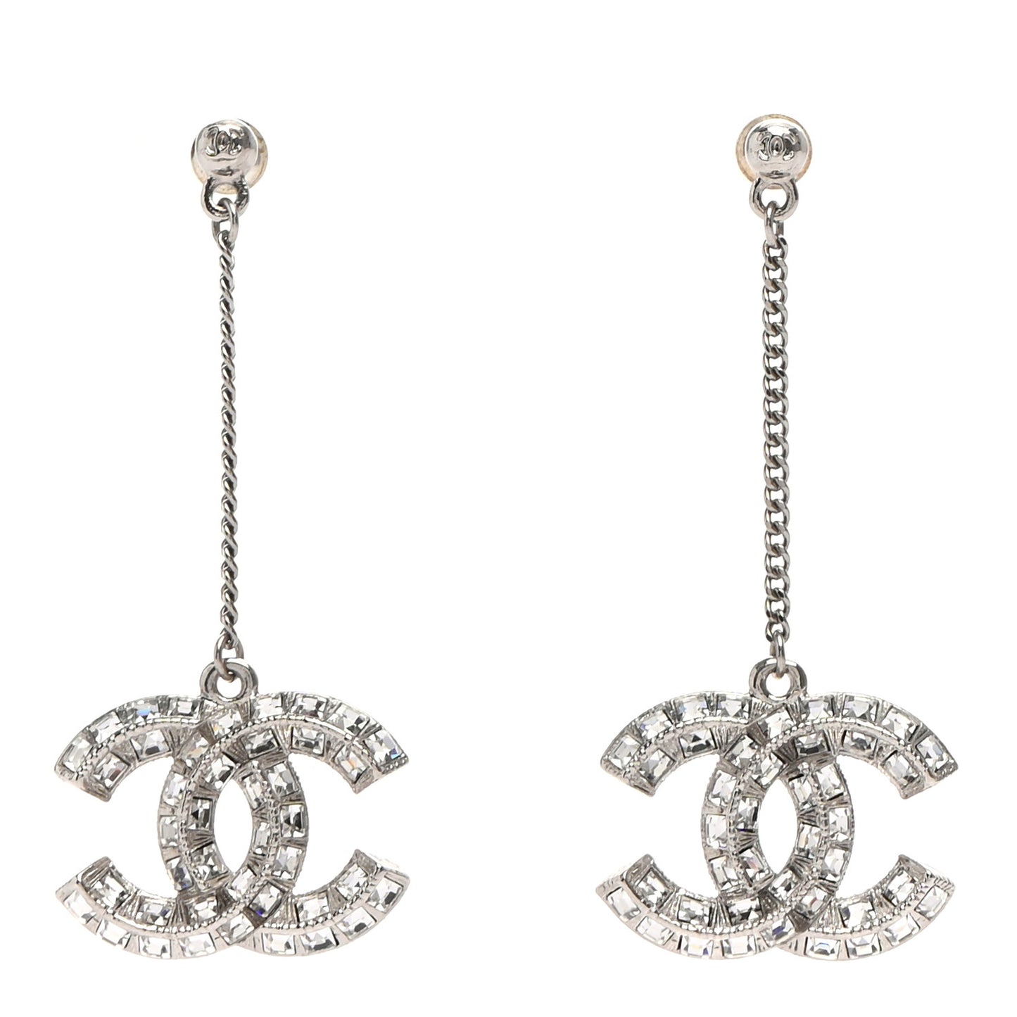 Baguette Crystal CC Drop Earrings Silver