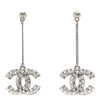 Chanel Baguette Crystal CC Drop Earrings Silver 1 of 4