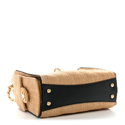 Chanel Braided Raffia Calfskin Quilted Mini Chanel 25 Handbag Beige Black 9 of 31