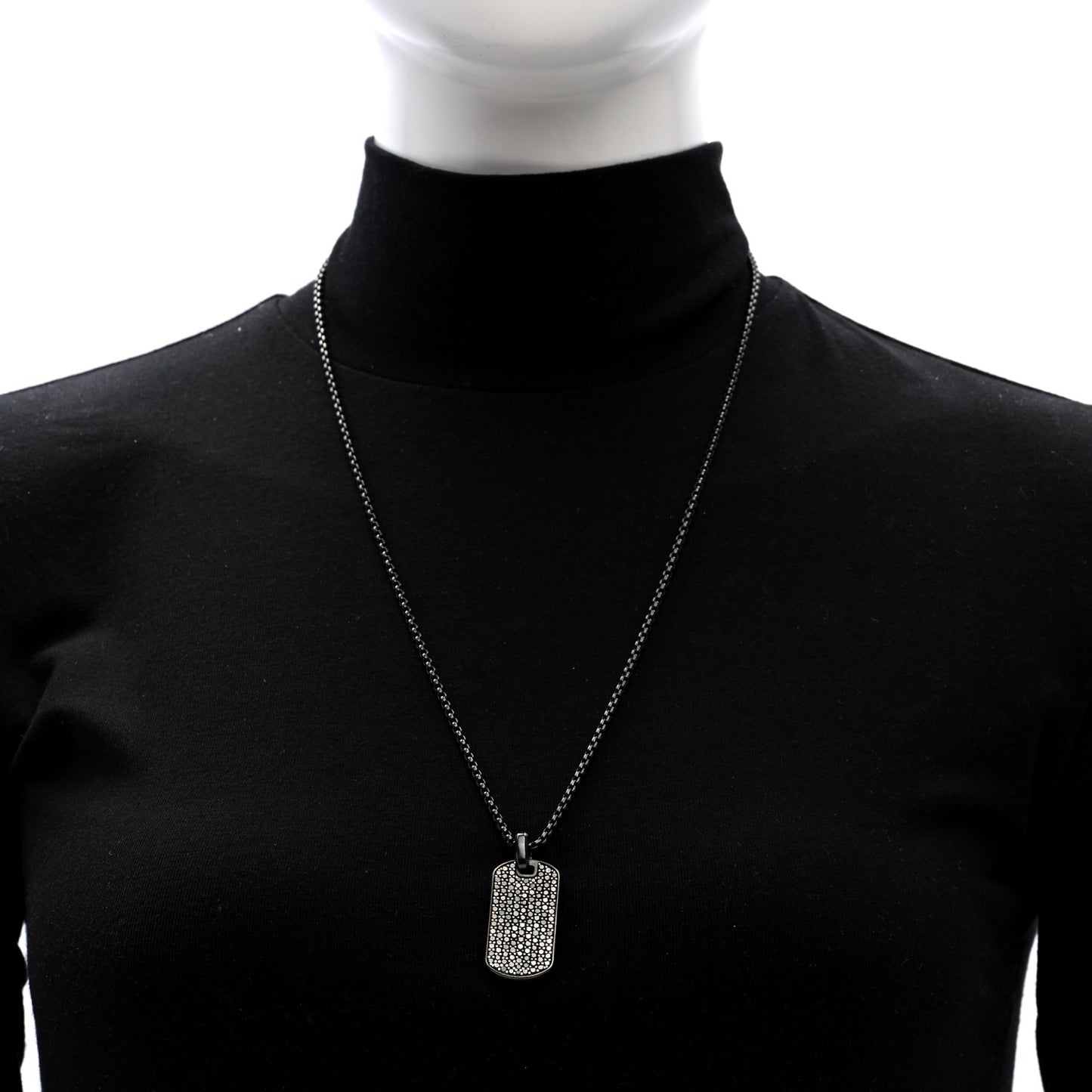 Titanium Sterling Silver Stainless Steel Black Diamond 35mm Chevron Dog Tag Necklace