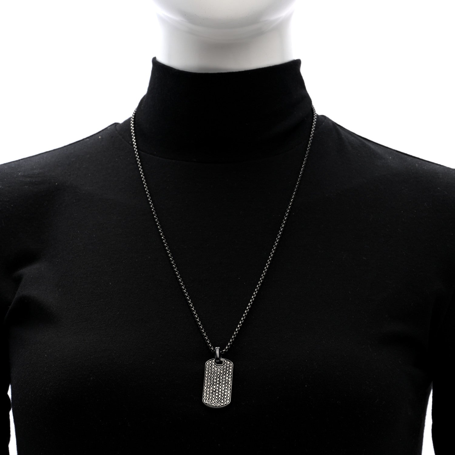 David Yurman Titanium Sterling Silver Stainless Steel Black Diamond 35mm Chevron Dog Tag Necklace 2 of 5