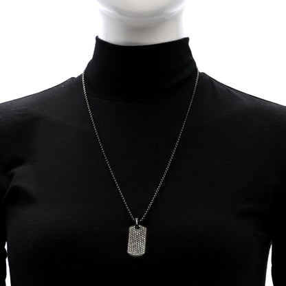 David Yurman Titanium Sterling Silver Stainless Steel Black Diamond 35mm Chevron Dog Tag Necklace 2 of 5