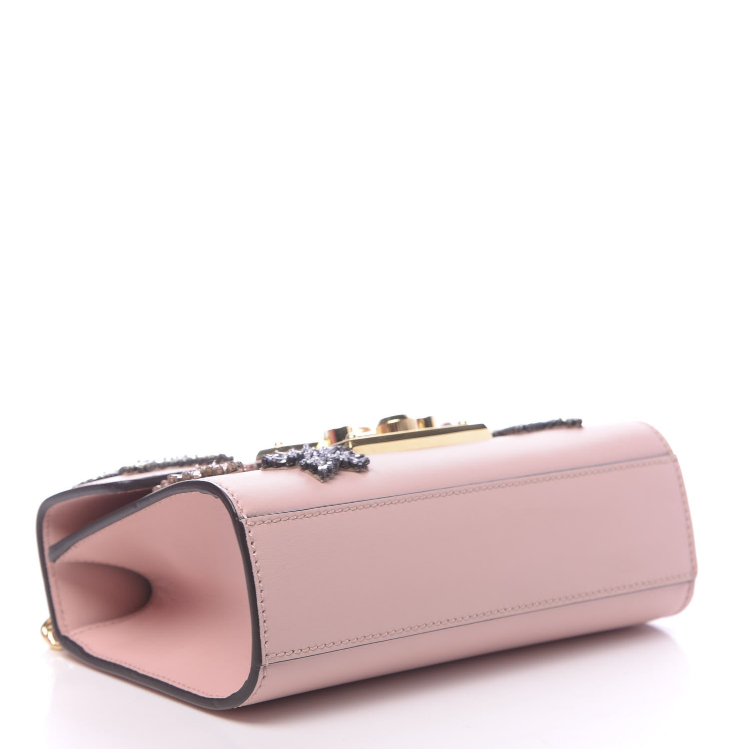 Gucci Calfskin Crystal Star Embroidered Small Padlock Shoulder Bag Perfect Pink Multicolor 4 of 11