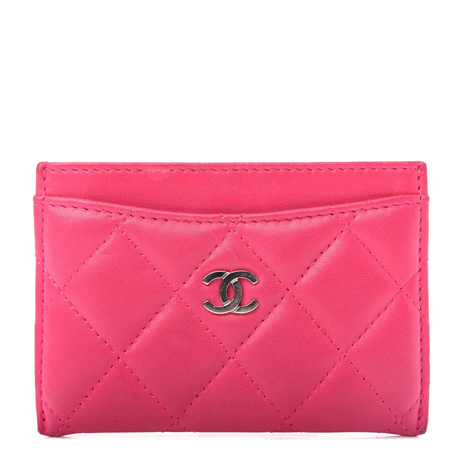 Lambskin Quilted Card Holder Pink