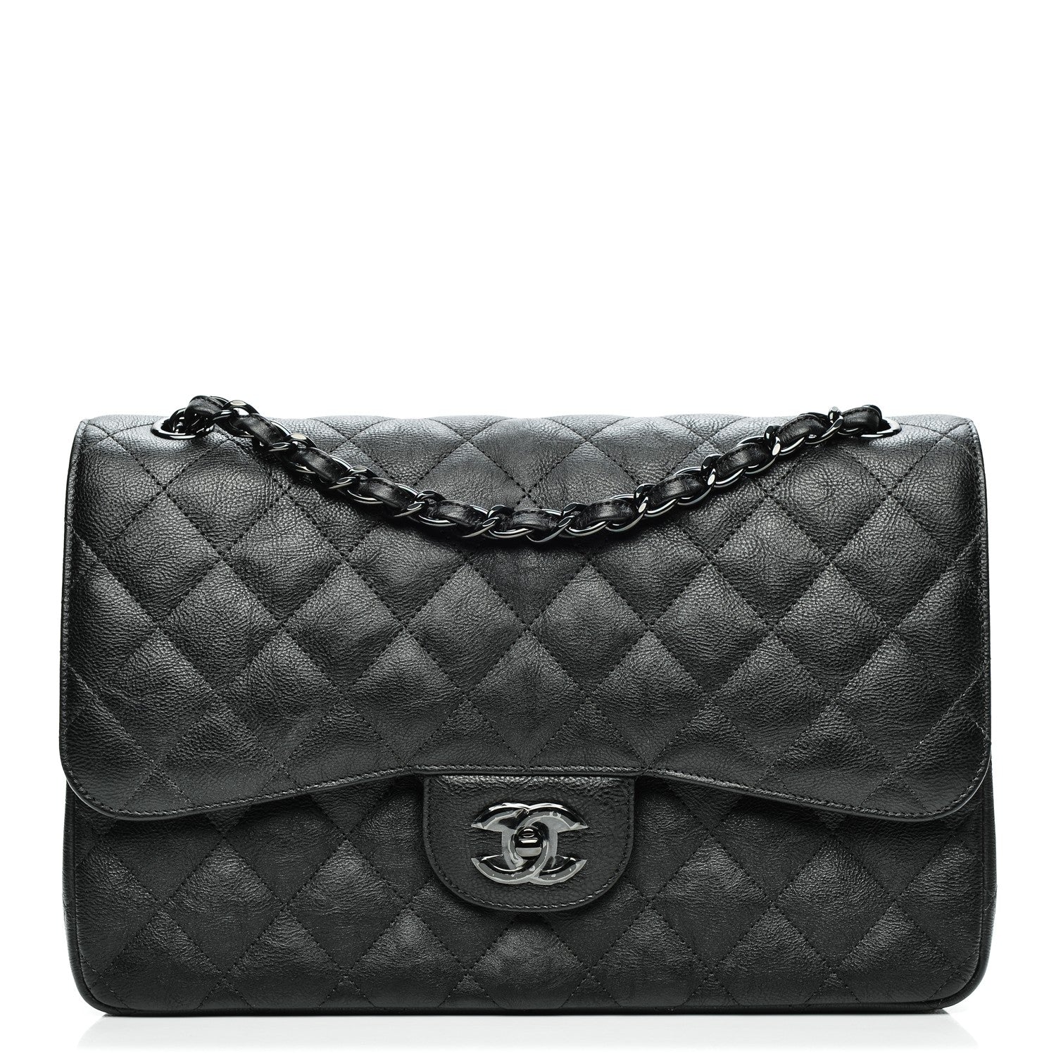 Chanel Crumpled Calfskin Quilted Jumbo Double Flap So Black 1 of 8