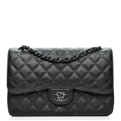 Chanel Crumpled Calfskin Quilted Jumbo Double Flap So Black 1 of 8