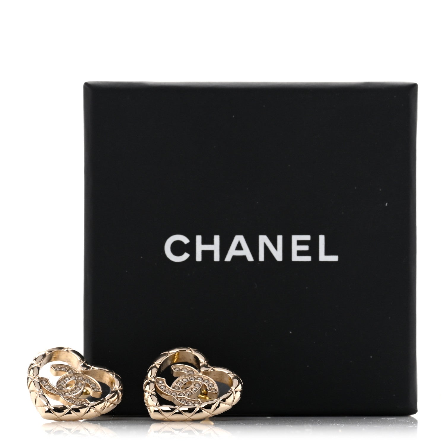 Chanel Metal Crystal CC Logo Heart Earrings Gold 5 of 5
