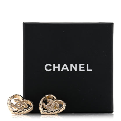 Chanel Metal Crystal CC Logo Heart Earrings Gold 5 of 5