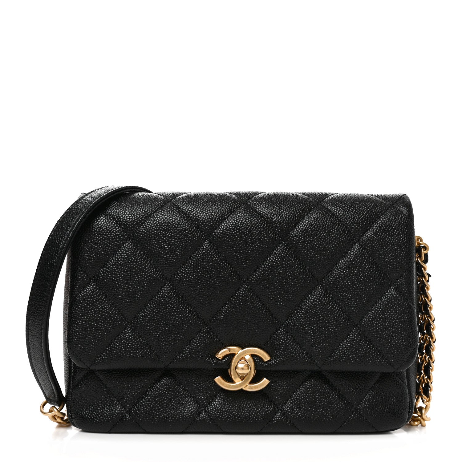 Chanel Shiny Caviar Quilted Small Chain Melody Flap Black 1 of 11