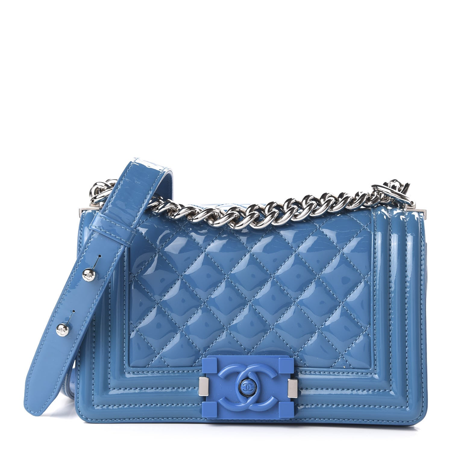 Chanel Patent Calfskin Quilted Small Plexiglass Boy Flap Blue 1 of 10