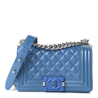 Chanel Patent Calfskin Quilted Small Plexiglass Boy Flap Blue 1 of 10