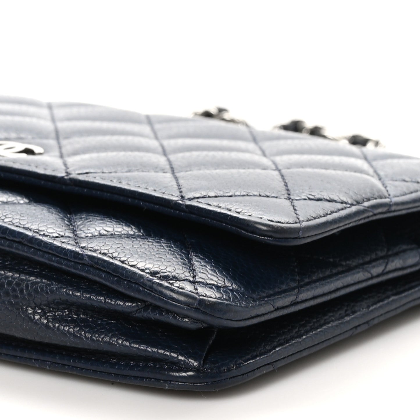 Caviar Quilted Wallet on Chain WOC Navy Blue