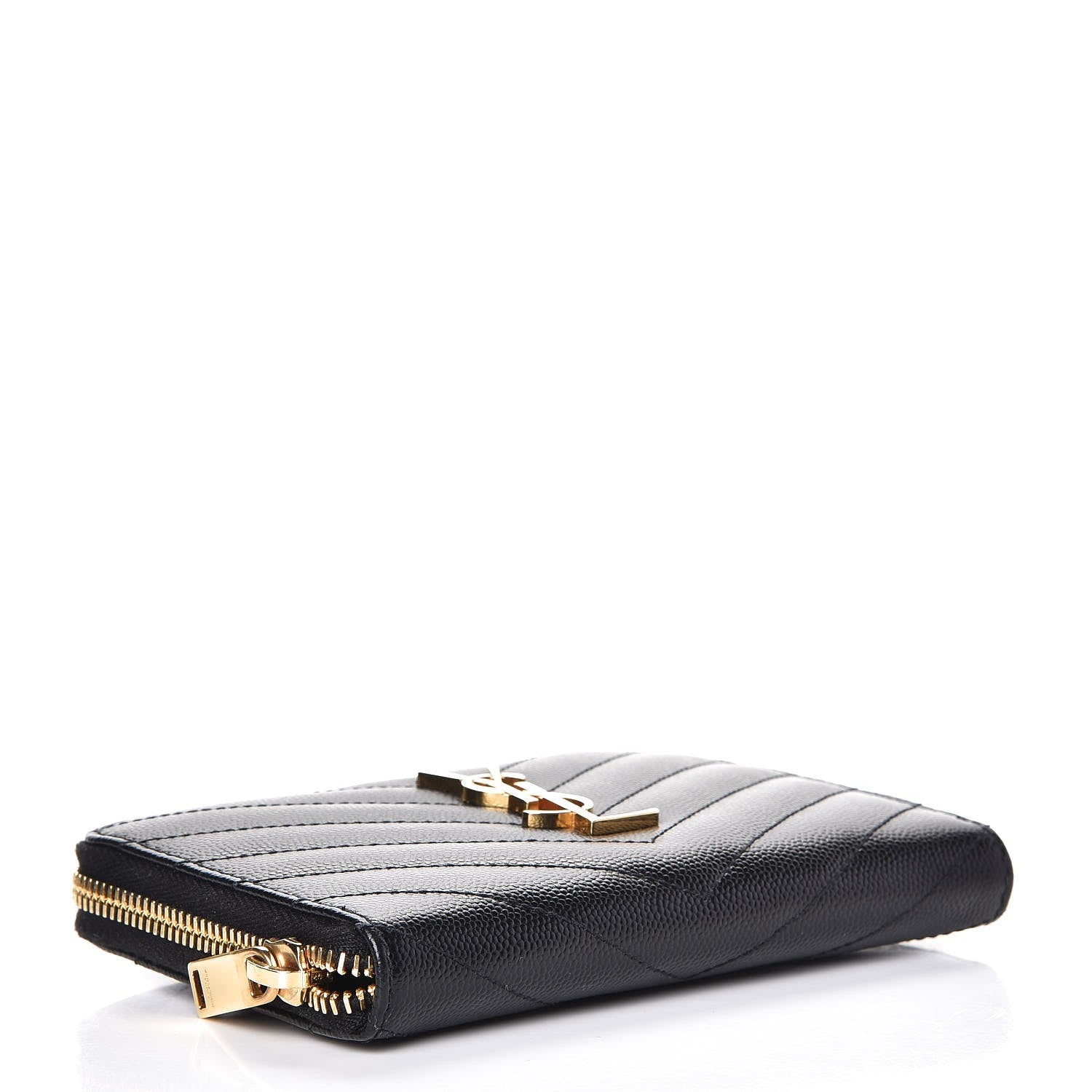 Saint Laurent Grain De Poudre Matelasse Chevron Monogram Zip Around Wallet Black 4 of 8