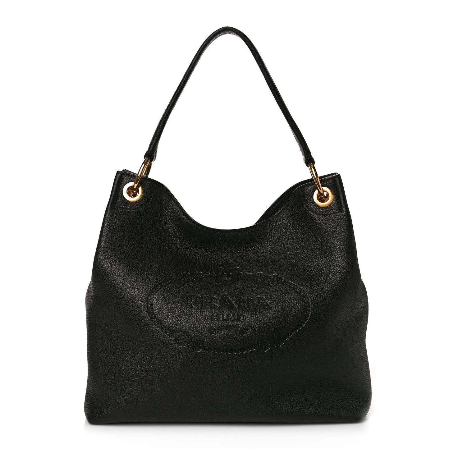 Vitello Phenix Embossed Logo Hobo Black
