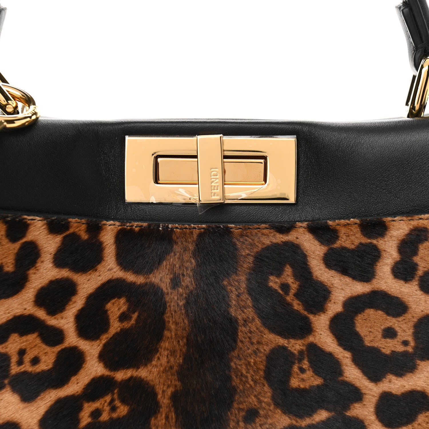 Fendi Calf Hair Leopard Print Lace Up Medium Peekaboo Iconic Satchel Tobacco 9 of 11