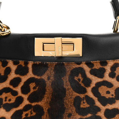 Fendi Calf Hair Leopard Print Lace Up Medium Peekaboo Iconic Satchel Tobacco 9 of 11