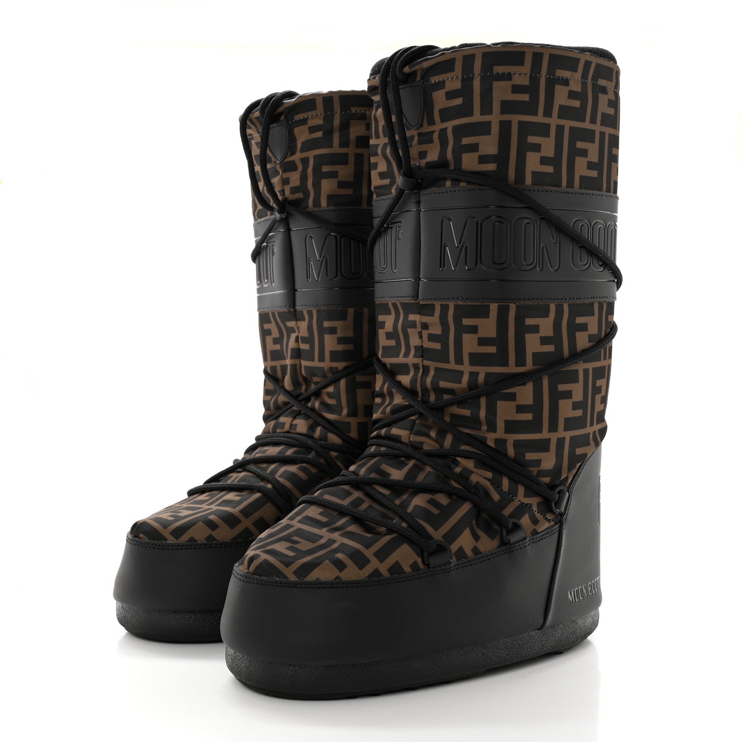 Fendi Nylon Rubber FF Moon Boots 39 Tobacco Black 3 of 13