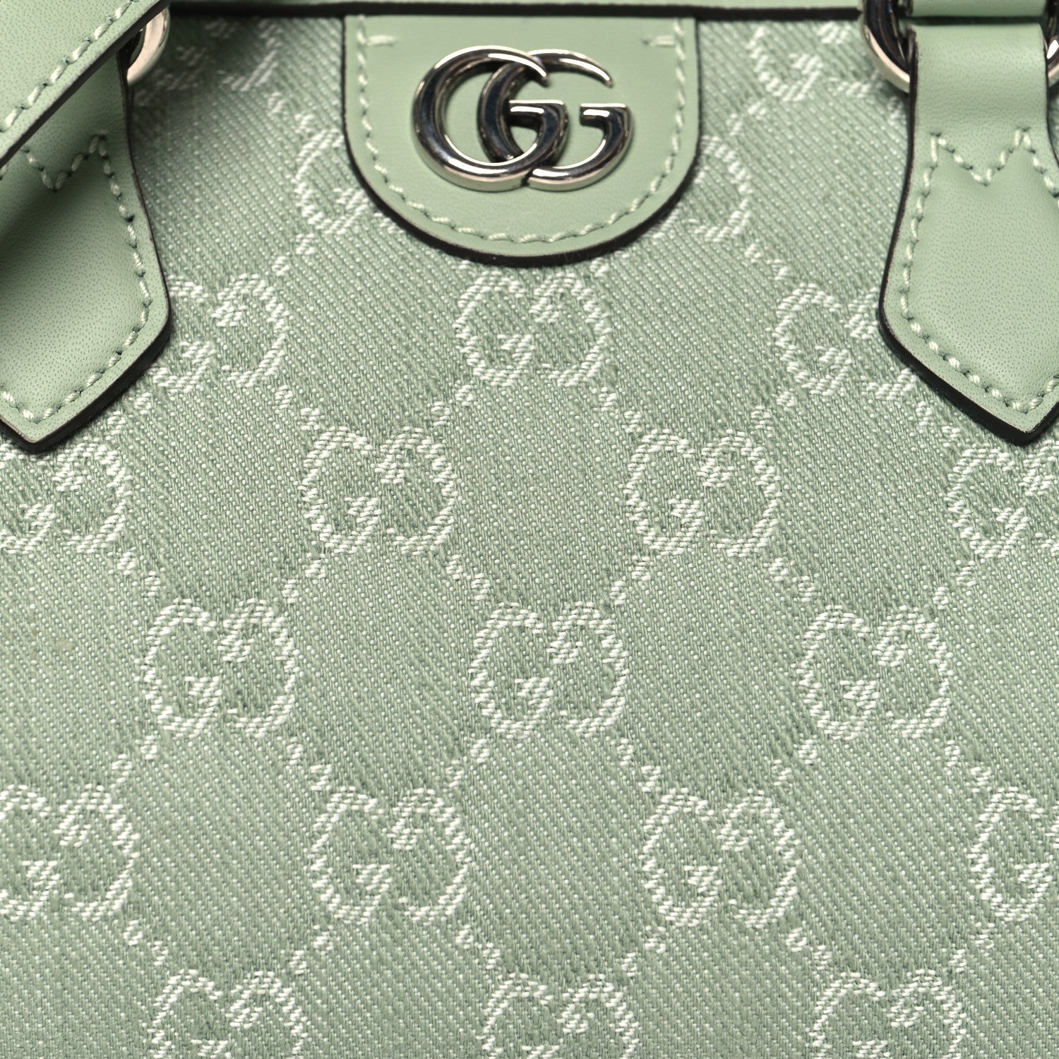 Gucci Denim GG Monogram Calfskin Mini Ophidia Top Handle Bag Pale Green 8 of 10