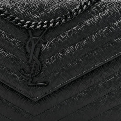 Saint Laurent Grain De Poudre Matelasse Chevron Monogram Monochrome Chain Wallet Black 8 of 15