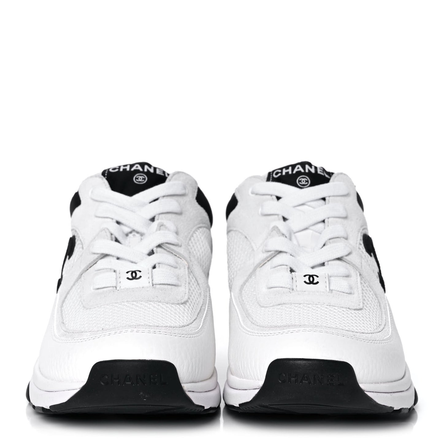 Mesh Suede Calfskin Grained Calfskin Womens CC Sneakers 39 White Black