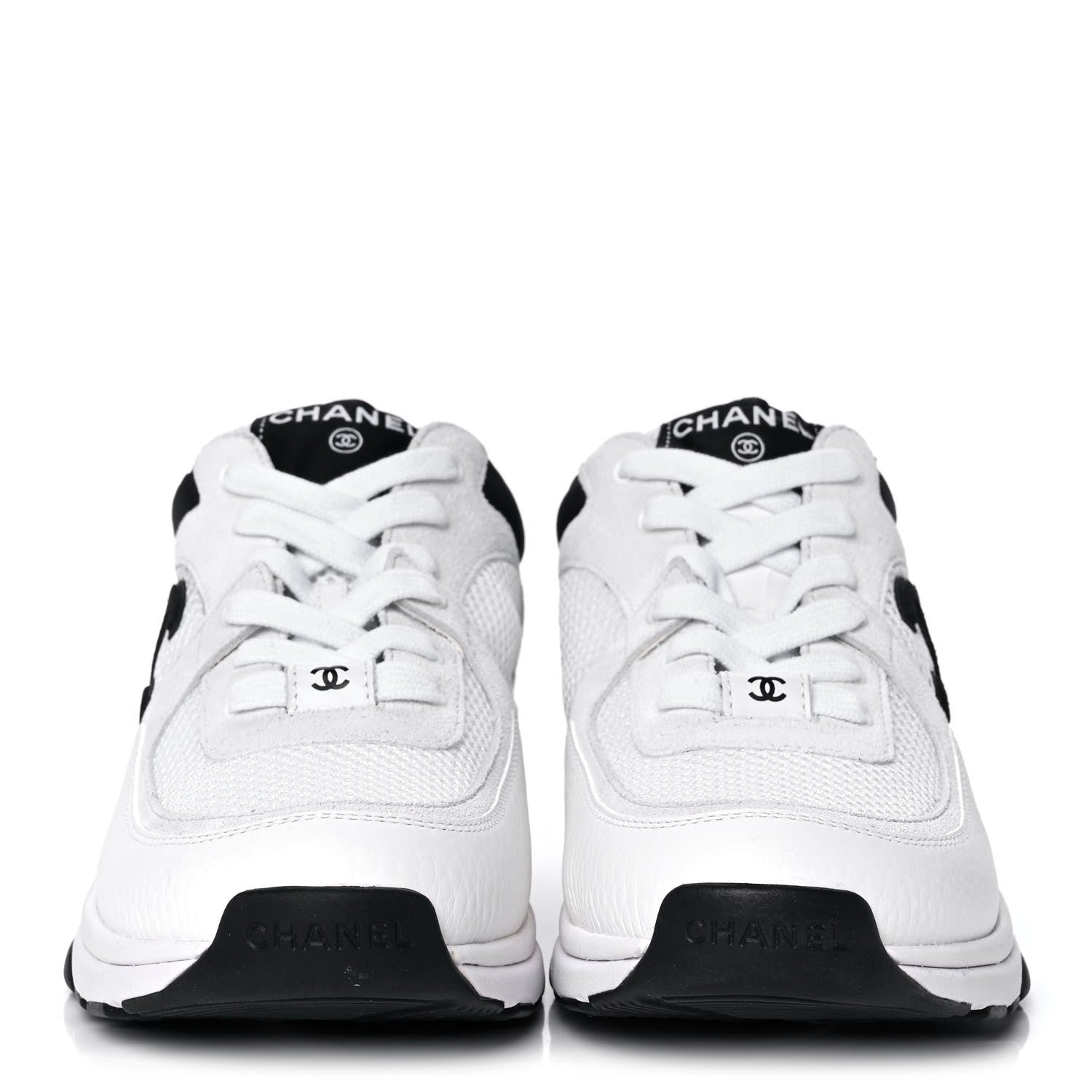 Chanel Mesh Suede Calfskin Grained Calfskin Womens CC Sneakers 39 White Black 2 of 10