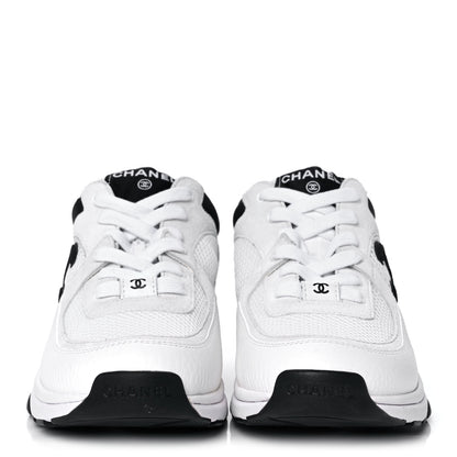 Chanel Mesh Suede Calfskin Grained Calfskin Womens CC Sneakers 39 White Black 2 of 10