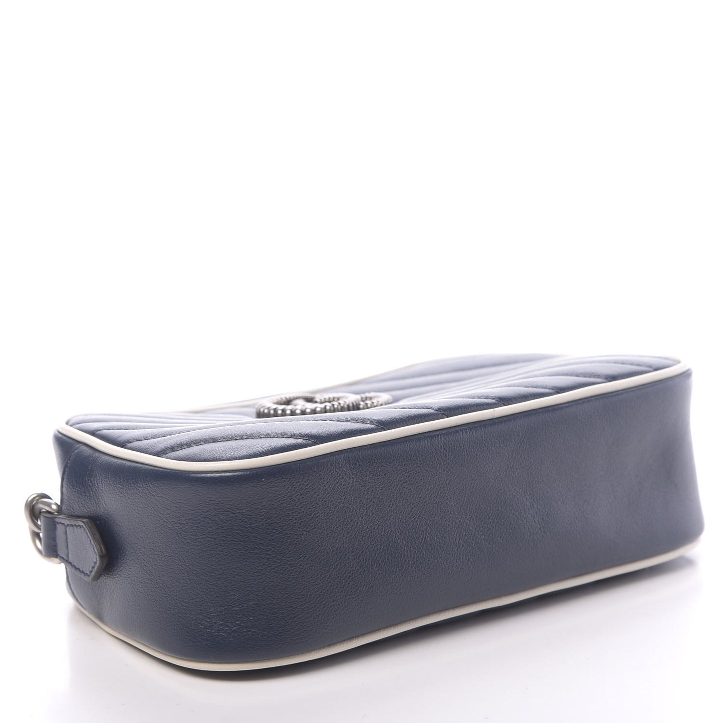 Vintage Effect Calfskin Matelasse Diagonal Small Torchon GG Marmont Chain Shoulder Bag Blue Agata Mystic White