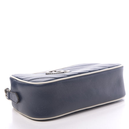 Gucci Vintage Effect Calfskin Matelasse Diagonal Small Torchon GG Marmont Chain Shoulder Bag Blue Agata Mystic White 4 of 10