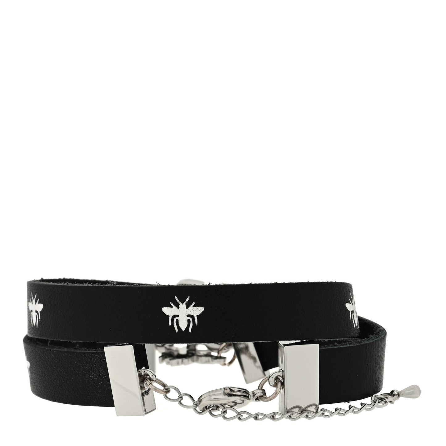 Calfskin Dior Bee Double Bracelet Black