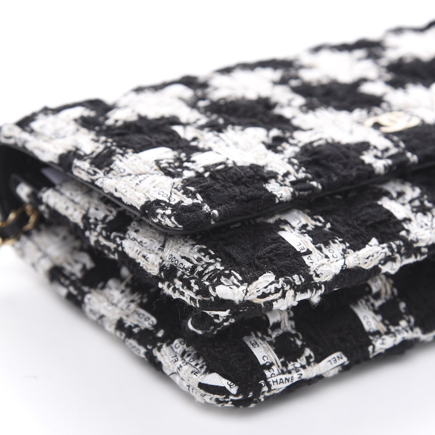 Chanel Tweed Quilted Wallet On Chain WOC Black Ecru White 8 of 10