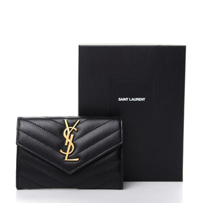 Saint Laurent Grain De Poudre Matelasse Chevron Small Monogram Envelope Wallet Black 8 of 8