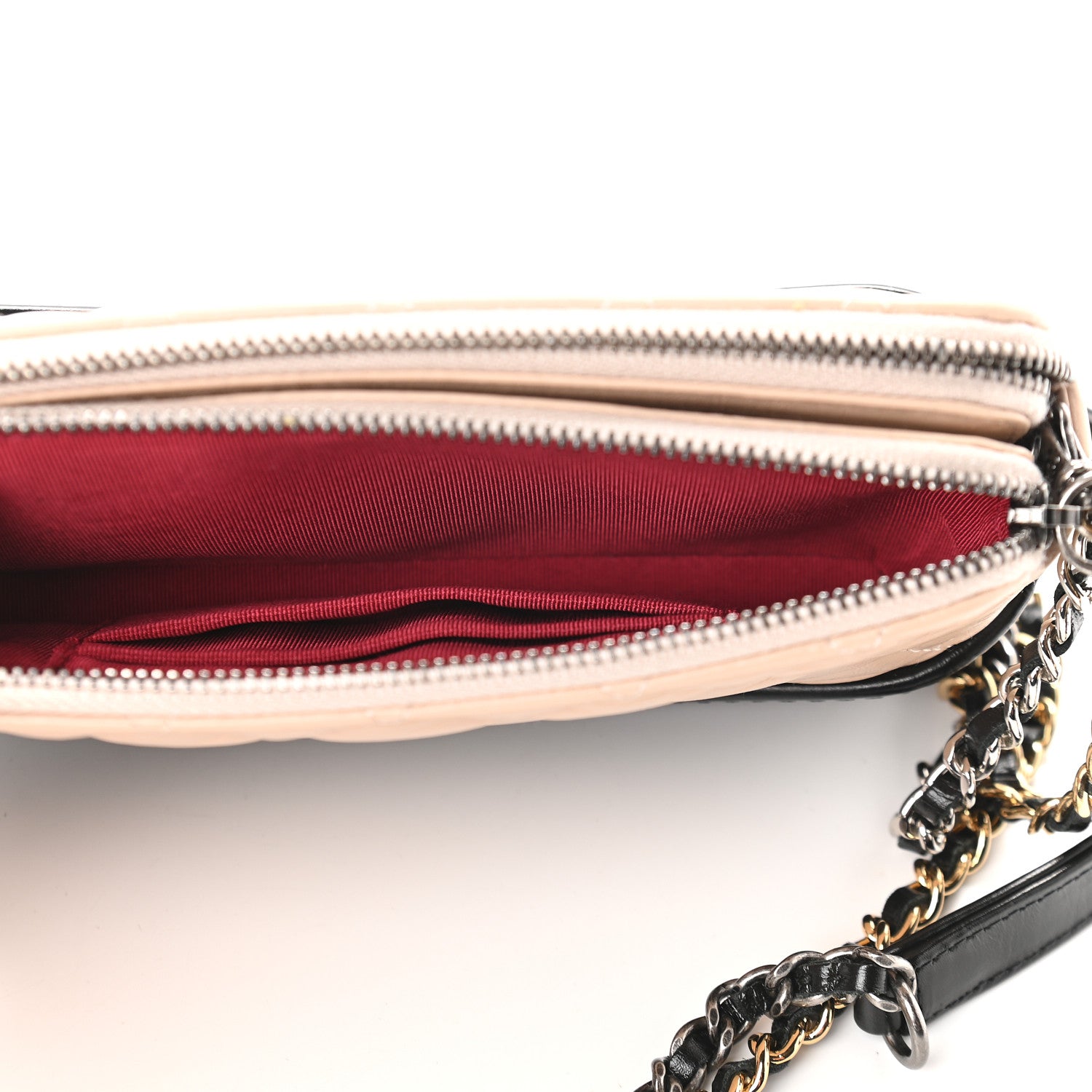 Chanel Aged Calfskin Quilted Small Gabrielle Clutch With Chain Beige Black 6 of 12