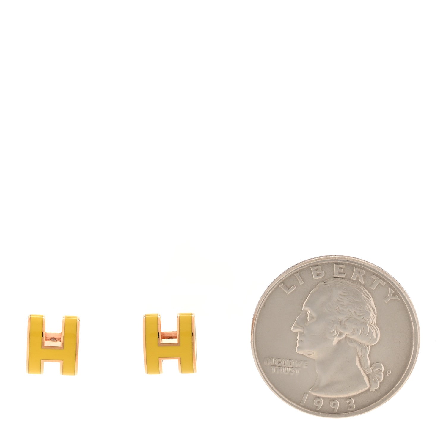 Hermes Rose Gold Lacquered Mini Pop H Earrings New Jaune De Naples 2 of 6