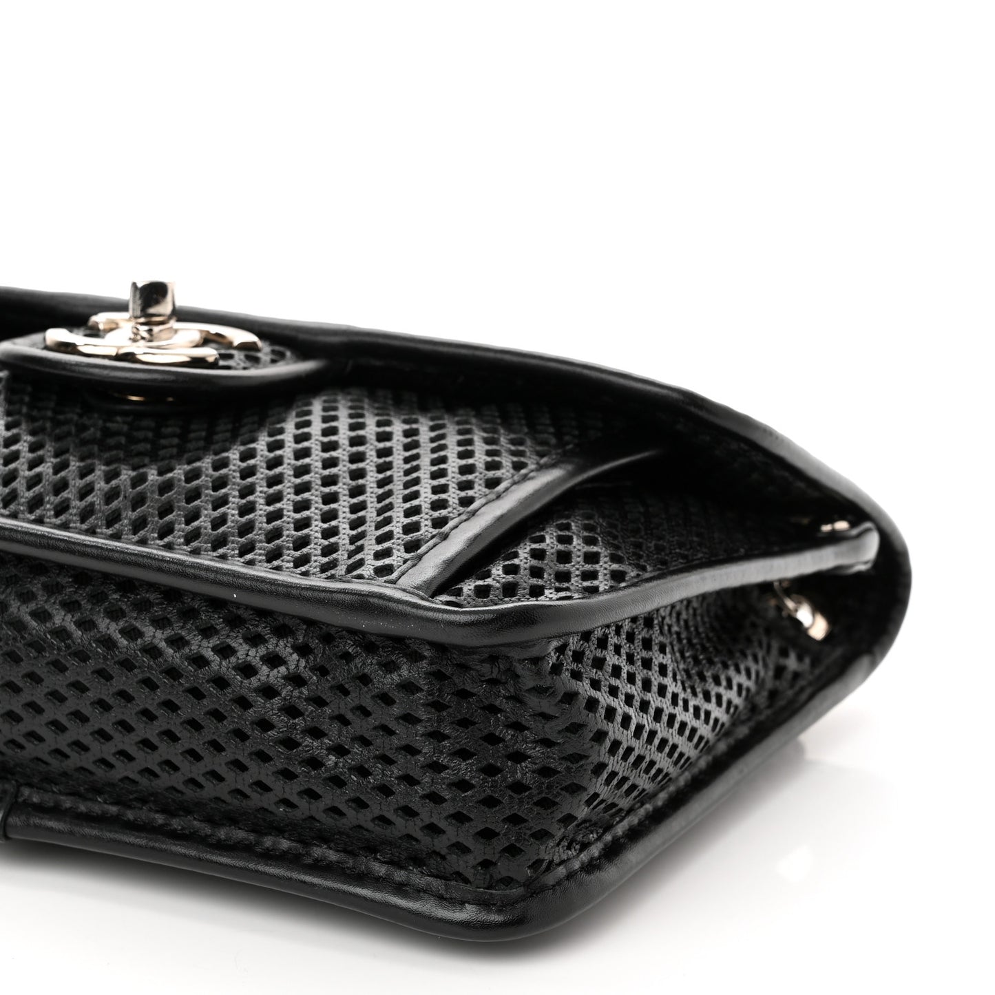 Metallic Perforated Calfskin Small Up In The Air Flap Black