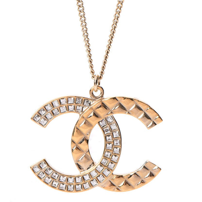 Chanel Baguette Crystal Quilted CC Pendant Necklace Gold 4 of 6