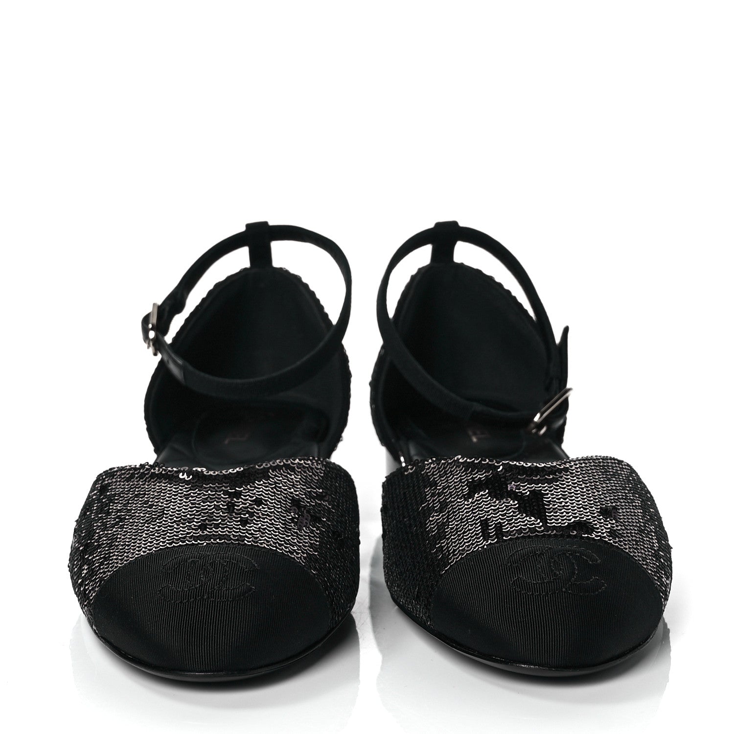 Chanel Sequin Grosgrain CC Cap Toe Ankle Flat 37.5 Black 2 of 9