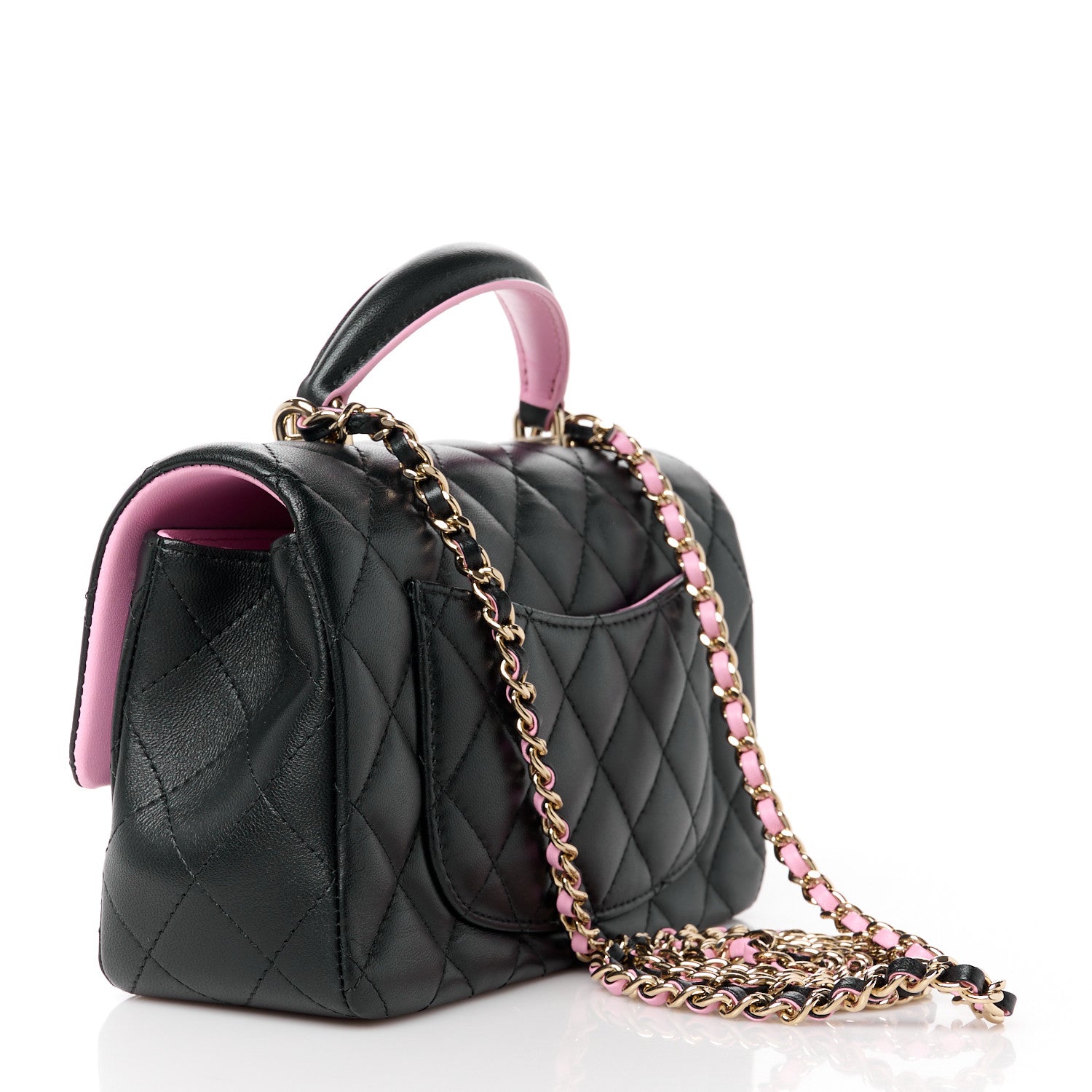 Chanel Lambskin Quilted Bi-Color Mini Top Handle Rectangular Flap Black Lilac 3 of 11