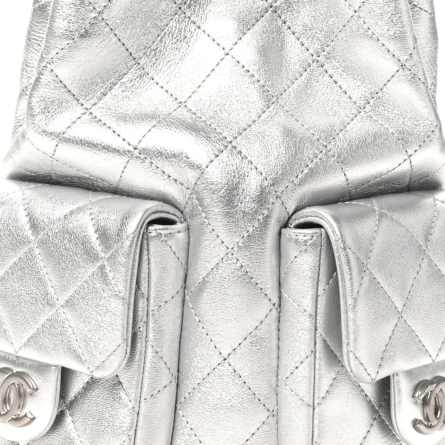 Metallic Lambskin Quilted Double Pocket Backpack Silvery