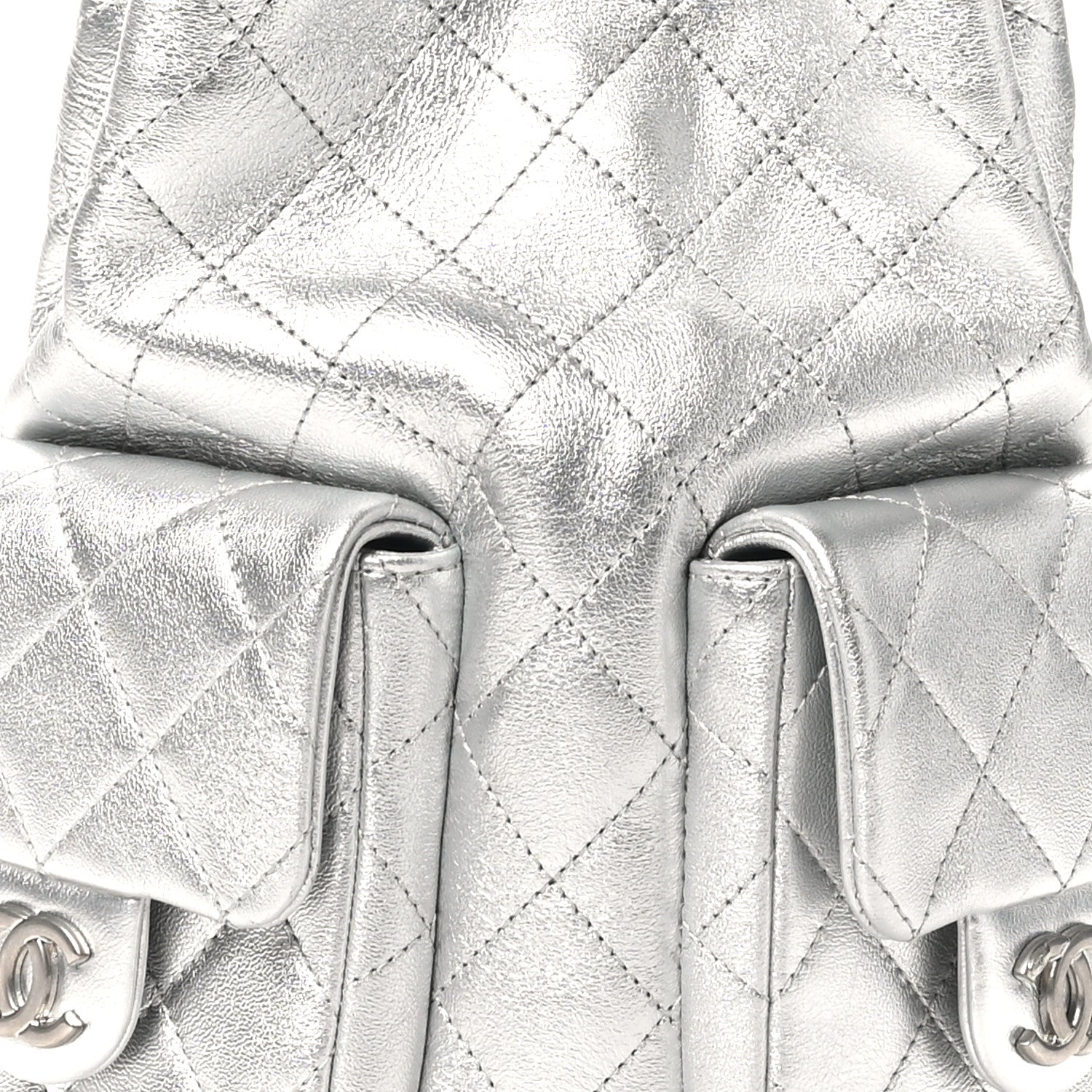 Chanel Metallic Lambskin Quilted Double Pocket Backpack Silvery 8 of 11