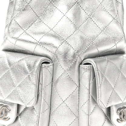 Chanel Metallic Lambskin Quilted Double Pocket Backpack Silvery 8 of 11