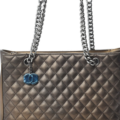 Chanel Metallic Grained Calfskin Quilted Shopping Tote Dark Gold 13 of 14
