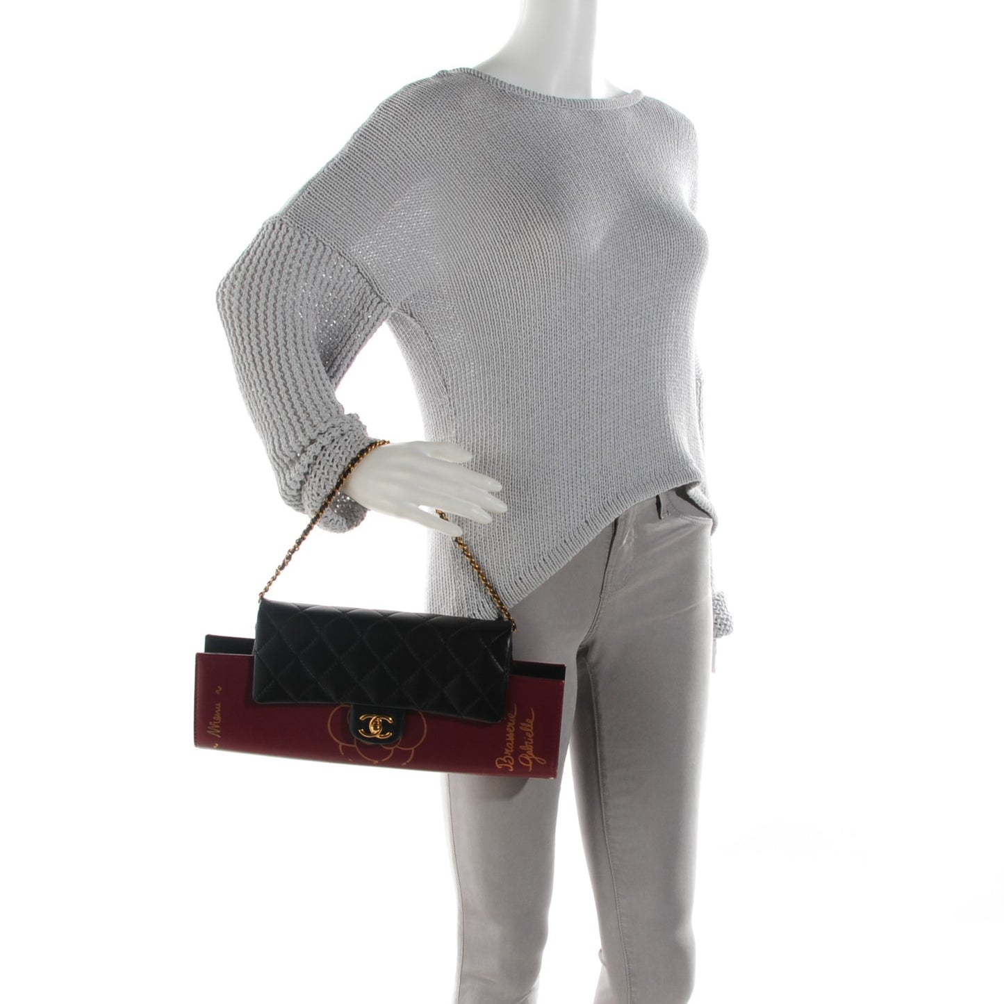 Calfskin Quilted Brasserie Gabrielle Menu CC Clutch Dark Red