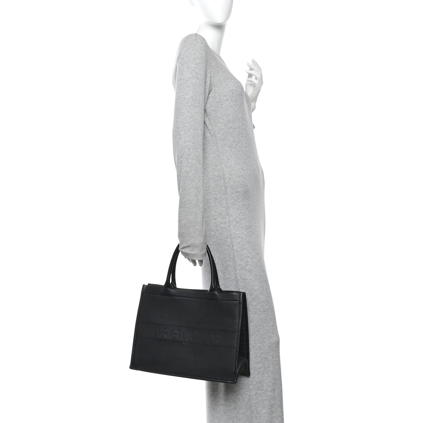 Calfskin Embossed Medium Book Tote Black