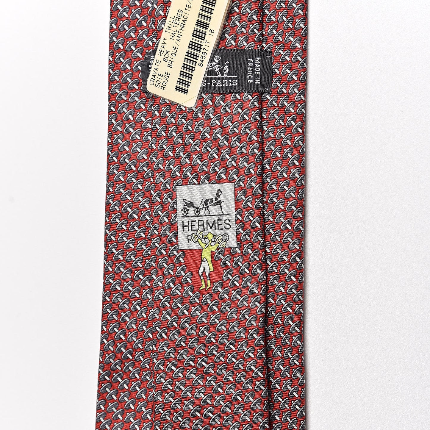 Printed Silk Heavy Twill Halteres Mens Neck Tie Rouge Brique Anthracite Blanc