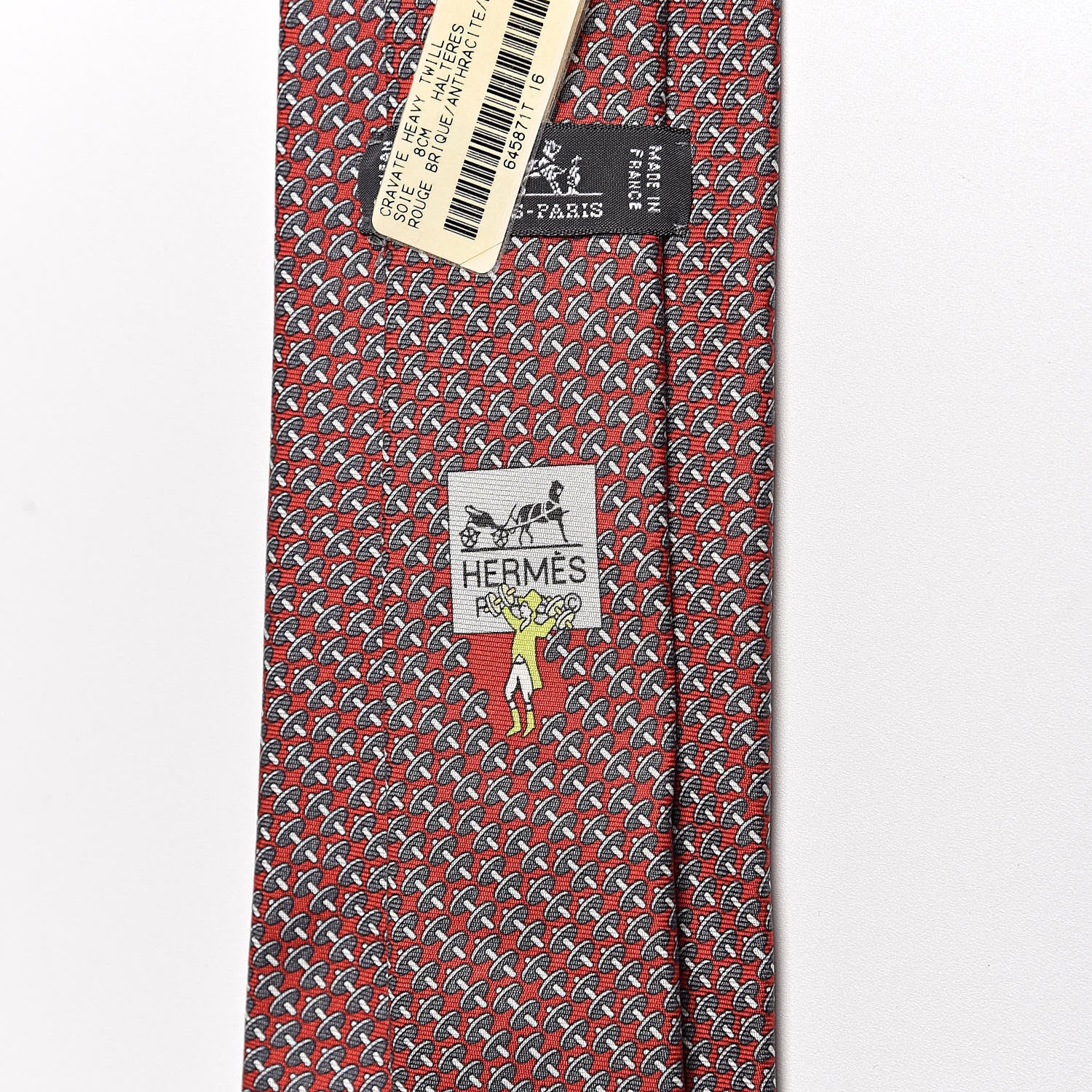 Hermes Printed Silk Heavy Twill Halteres Mens Neck Tie Rouge Brique Anthracite Blanc 3 of 4