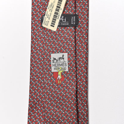 Hermes Printed Silk Heavy Twill Halteres Mens Neck Tie Rouge Brique Anthracite Blanc 3 of 4